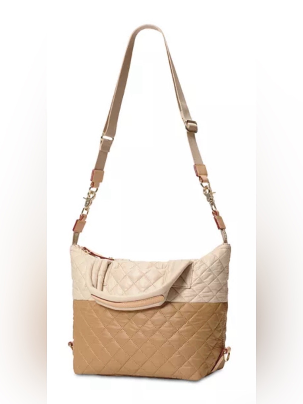 MZ WALLACE Two-Tone Quilted Tote in Cream and Tan Small - Picture 3 of 16